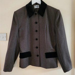 Vintage wool suede collar brown black blazer jacket